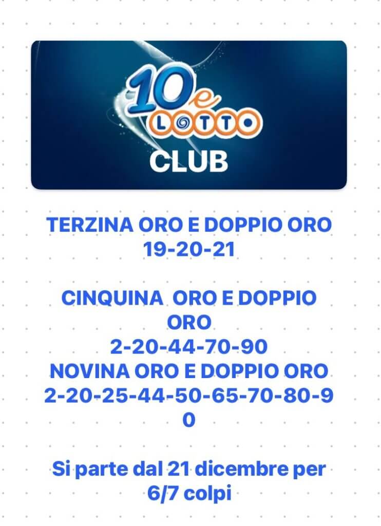 10ELOTTO CLUB Peppelotto Previsioni Del Lotto